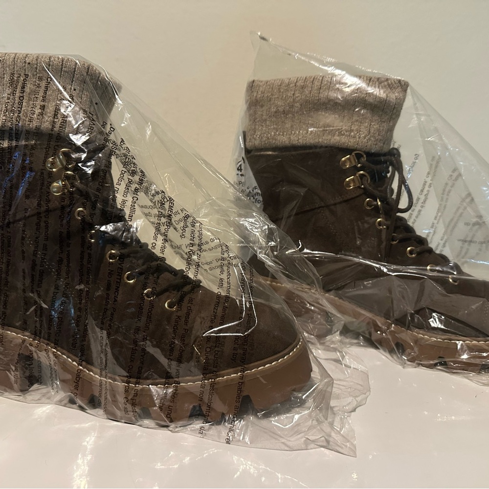 ShoeDazzle Brown Suede Lace-Up Chunky Heel Booties – Size 11 – Never Worn
